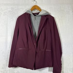 Torrid 1 1X Jacket Burgundy Gray Knit Blazer Hoodie Zip Layered Look